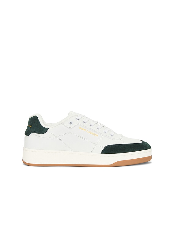 Saint Laurent SL61 Low Top Sneaker in White & Bottle Green | FWRD