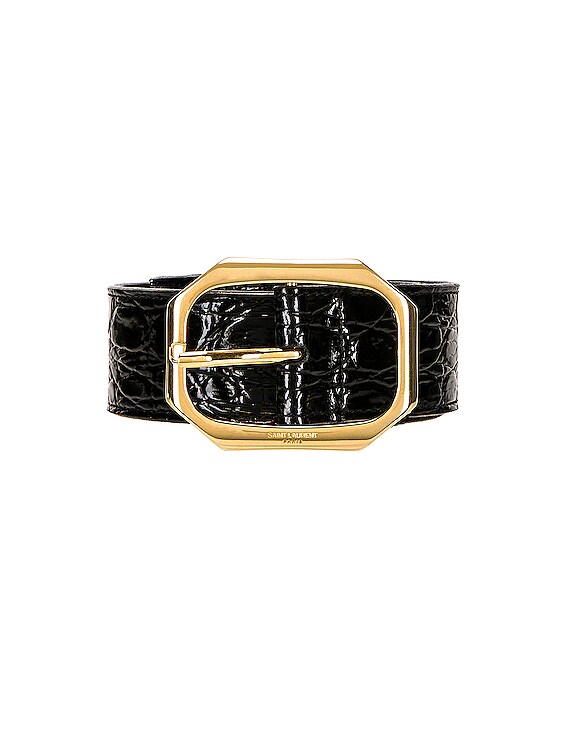 Saint Laurent Embossed Croc Buckle Belt in Nero | FWRD