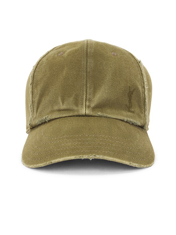 Saint Laurent Washed Denim Cap in Khaki | FWRD