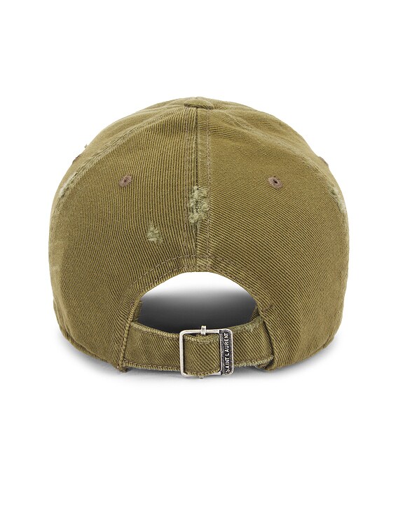 saint laurent キャップ　カーキ Saint Laurent Washed Denim Cap in Khaki | FWRD