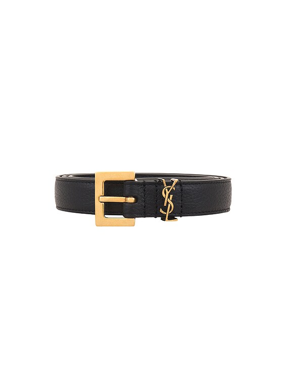 ベルト SAINT LAURENT Cassandre leather belt with croco print Nero Saint Laurent Cassandre Belt With Square Buckle In Crocodile