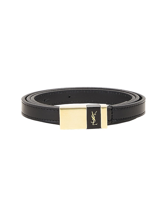 Yves Saint Laurent ブラックベルト Cassandre Belt with square buckle in smooth leather | Saint
