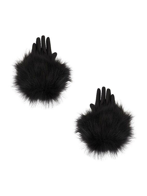 Saint Laurent Faux Fur Leather Gloves in Black | FWRD
