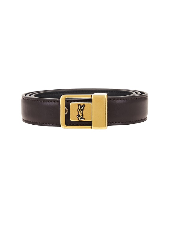 ベルト SAINT LAURENT Leather belt Brown Saint Laurent Square Buckle Long Belt in Dark Brown