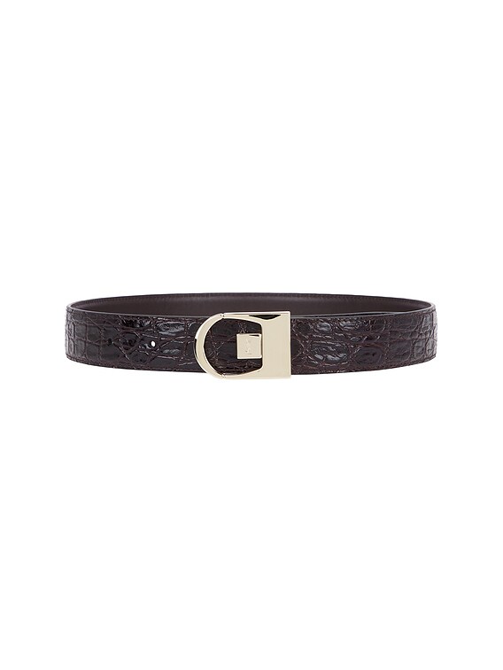 SAINT LAURENT Reversible leather belt リバーシブルベルト reversible belt in crocodile-embossed leather | Saint