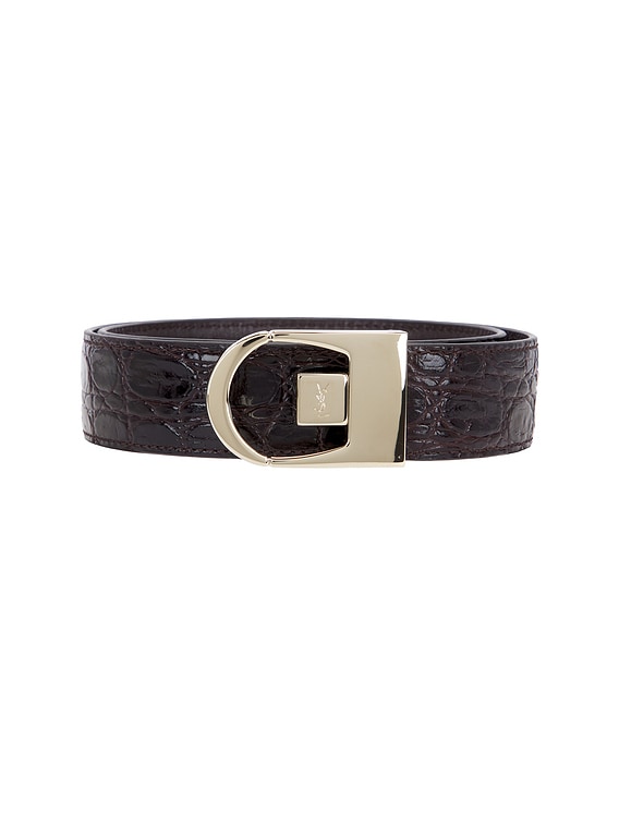 Saint Laurent Ceinture Reversible Belt in Fondente | FWRD