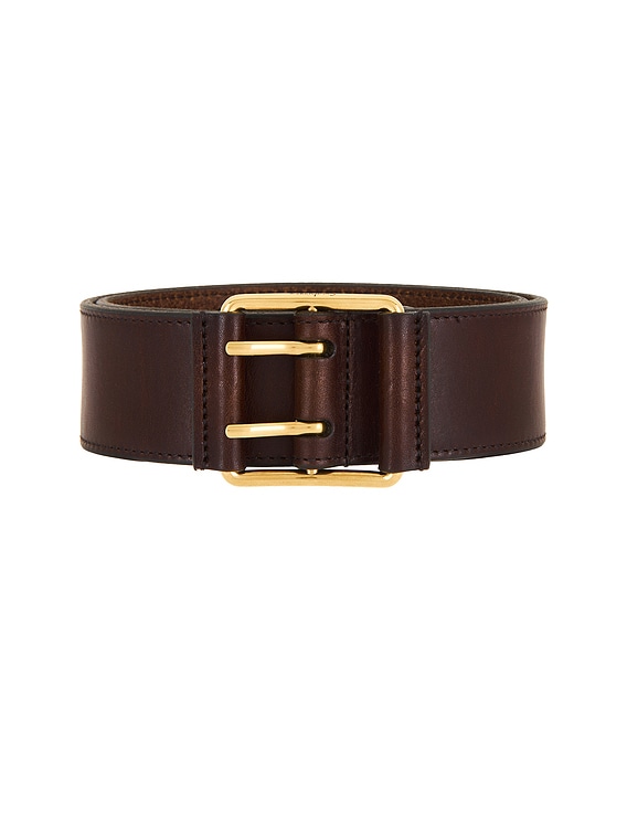 小物 SAINT LAURENT MOTORCYCLE BELT Saint Laurent Large Motorcycle Belt in Burnt Chocolate | FWRD