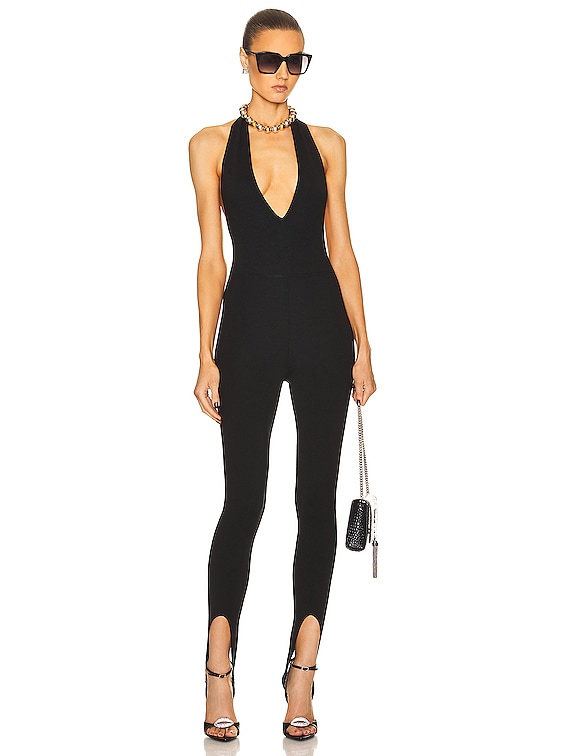 オールインワン・サロペット Saint Laurent FULL JUMPSUIT WITH CUT OUT DETAIL Saint Laurent Sleeveless Jumpsuit in Noir | FWRD