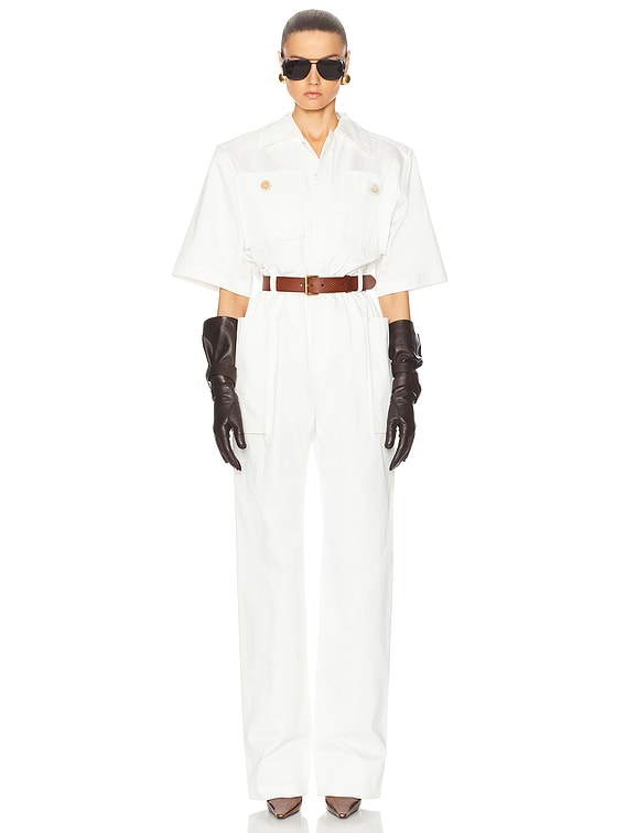 Saint Laurent Short Sleeve Jumpsuit in Blanc | FWRD
