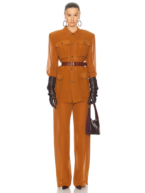 【送料&関税込】Saint Laurent Long Sleeves Jumpsuit Saint Laurent Long Sleeve Jumpsuit in Ocre Vintage | FWRD