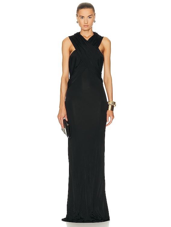 Saint Laurent Hooded Crepe Dress in Noir | FWRD