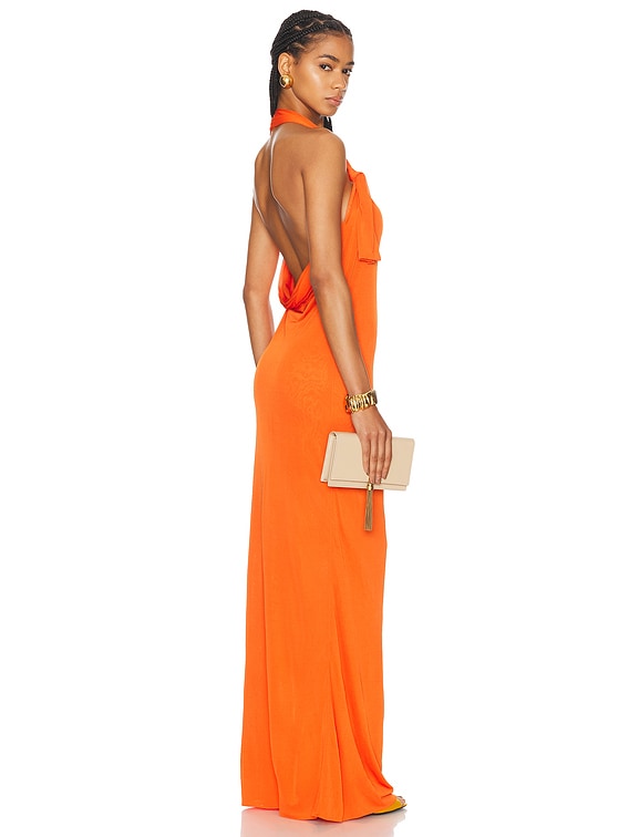 Saint Laurent Jersey Halterneck Dress in Orange FWRD