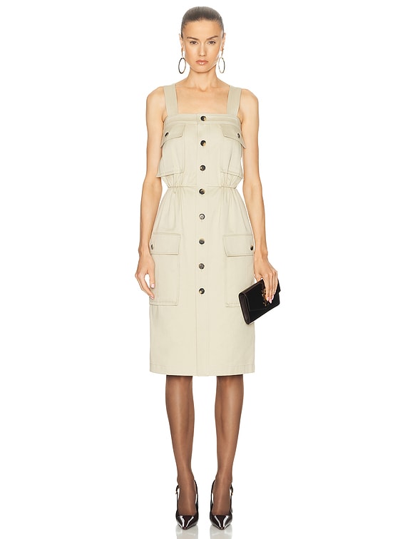 Saint Laurent Utility Dress in Dune | FWRD Saint Laurent Utility Dress in Dune | FWRD