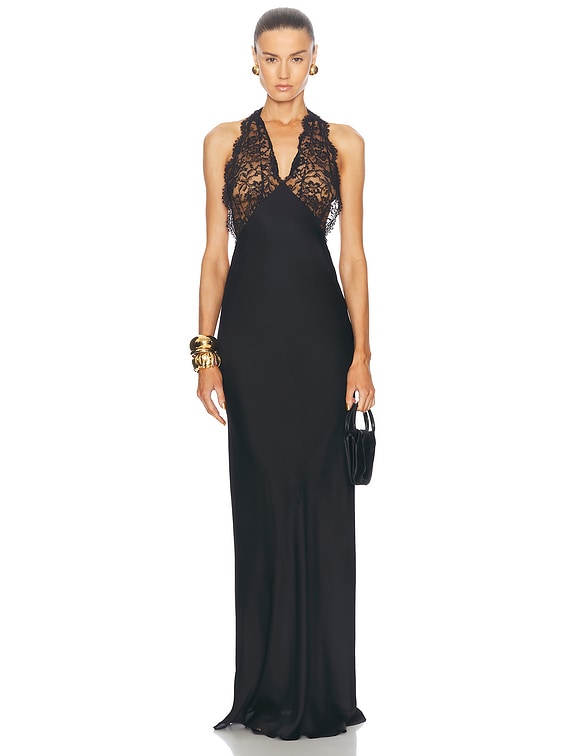ワンピース Saint Laurent LONG DRESS (756782Y7F98 1000) Saint Laurent Halter Neck Maxi Dress in Noir | FWRD