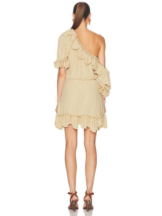 Saint Laurent One Shoulder Mini Dress in Beige Vintage | FWRD