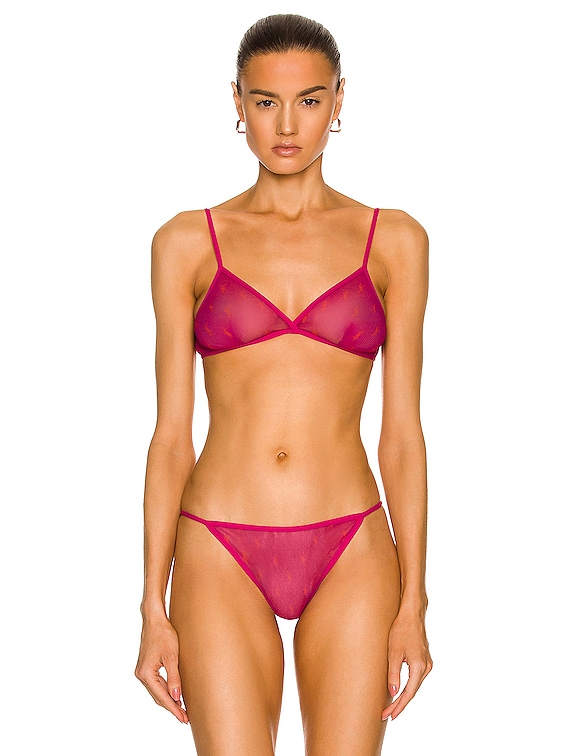 Saint Laurent All Over Logo Triangle Bra in Fuchsia & Rouge
