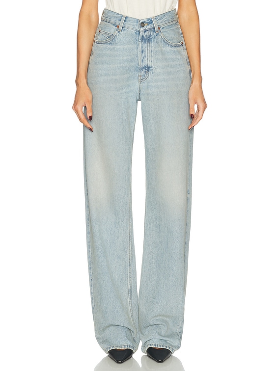 Saint Laurent High Waisted Wide Leg Jeans in Michigan Blue | FWRD