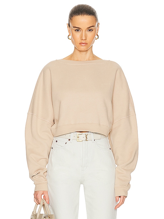 【送料&関税込】Saint Laurent Sweat Cropped Saint Laurent Cropped Sweatshirt in Poudre | FWRD