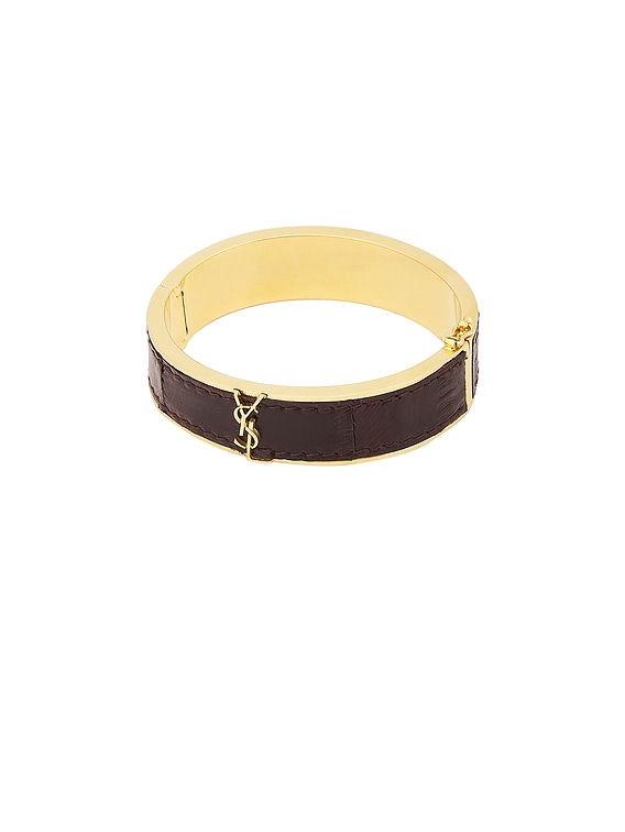 Saint Laurent Lizard Bangle in Scotch Brown & Dark Scotch Brown | FWRD