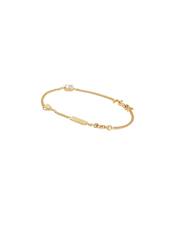 Saint Laurent YSL Heart & Rhinestone Bracelet in Crystal & Aged