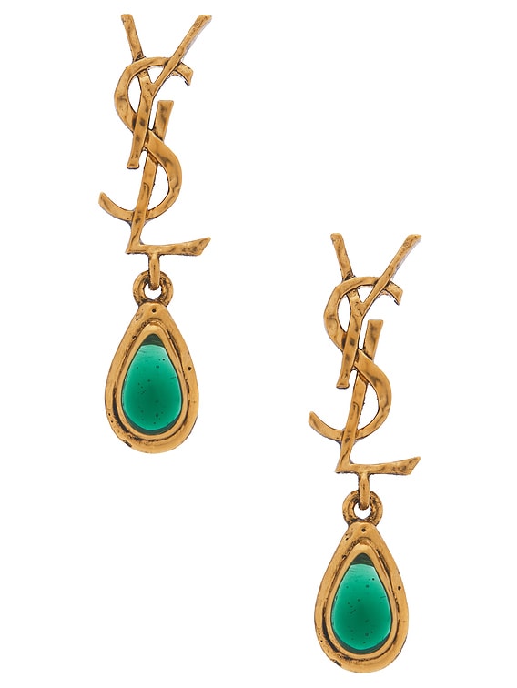 【最終価格】SAINT LAURENT PARIS 15aw L00 44 Saint Laurent YSL Mini Drop Earrings in Or 3n Patine & Emerald | FWRD