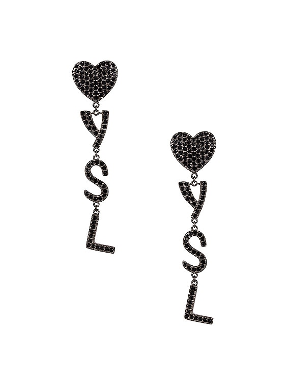 Saint Laurent YSL Heart Earrings in Ruthenium & Black | FWRD