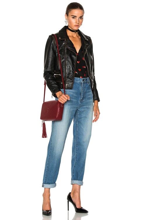 Saint Laurent Smoking Large Lips Motorcycle Jacket in Black | FWRD