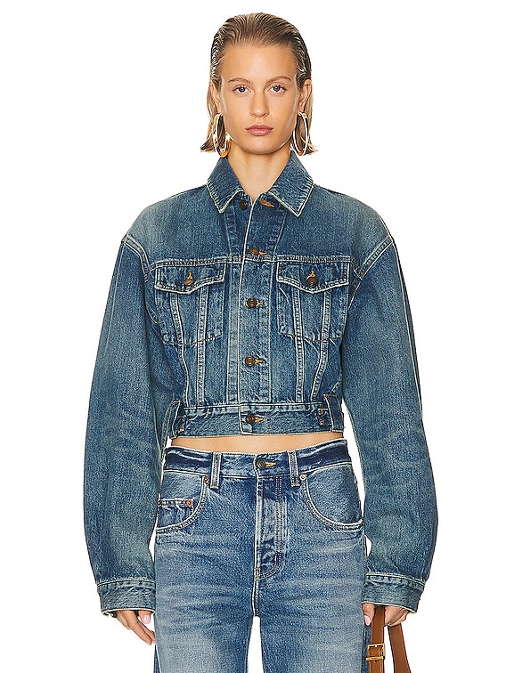 Saint laurent distressed denim hot sale jacket