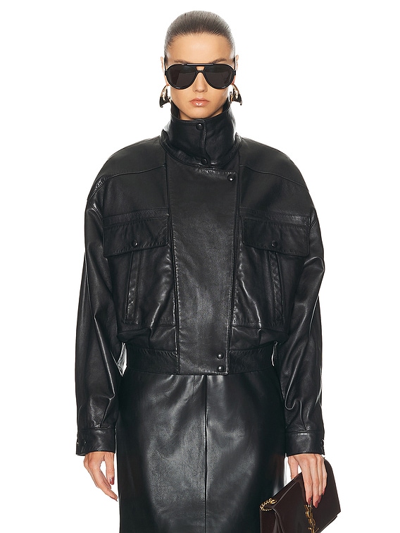 Saint Laurent Leather Bomber Jacket in Noir | FWRD
