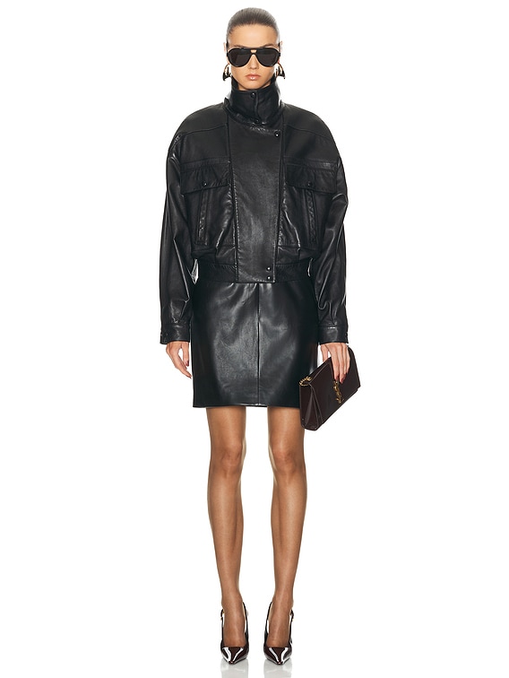 Saint Laurent Leather Bomber Jacket in Noir | FWRD
