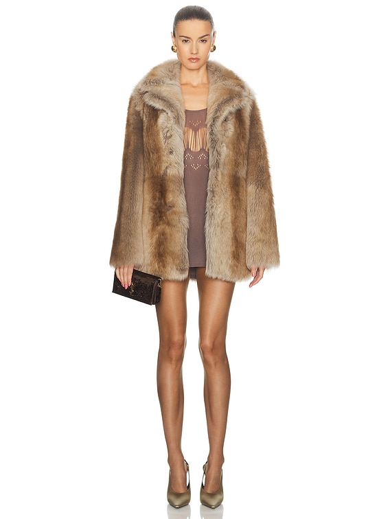 Saint Laurent Fur Coat in Craie, Gris Clair, & Chamois | FWRD