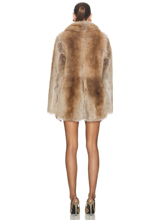 Saint Laurent Fur Coat in Craie, Gris Clair, & Chamois | FWRD
