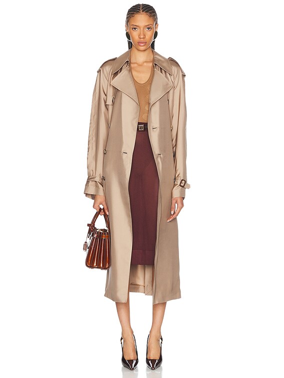 Saint Laurent Belted Trench Coat in Beige | FWRD