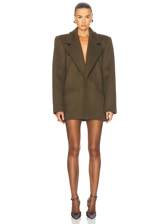 Saint Laurent Martingale Coat in Kaki | FWRD