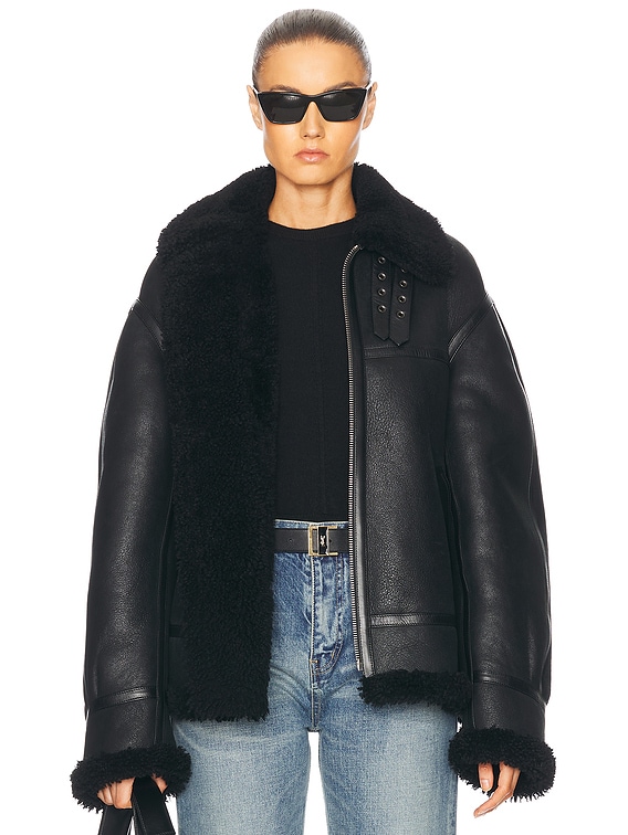 ジャケット Saint Laurent Black leather and shearling jacket Saint Laurent Leather Bomber Jacket in Noir | FWRD