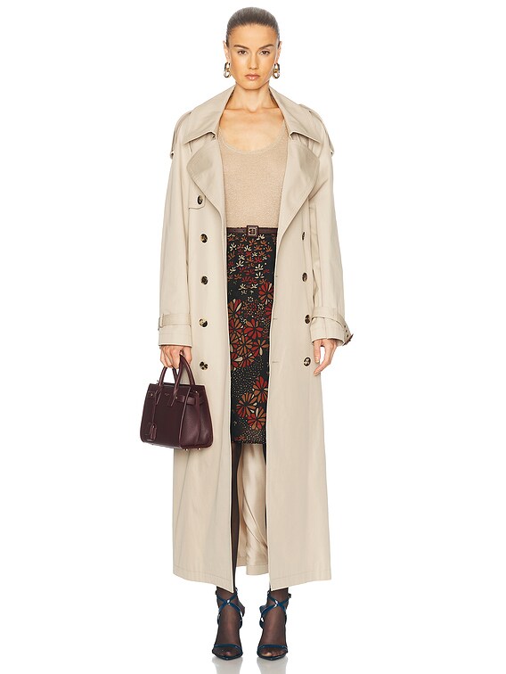 Saint Laurent Long Trench Coat in Beige Clair | FWRD