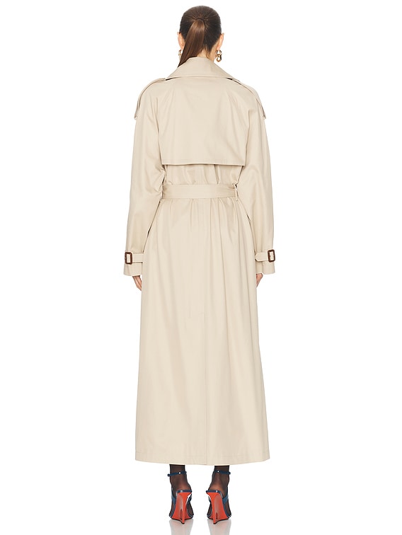 Saint Laurent Long Trench Coat in Beige Clair | FWRD