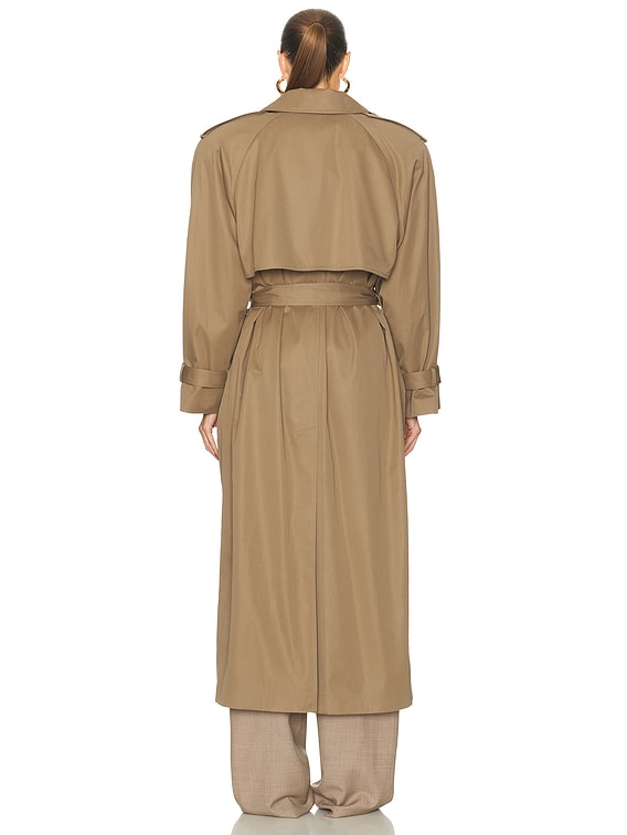 Saint Laurent Belted Trench Coat in Taupe Plaza | FWRD
