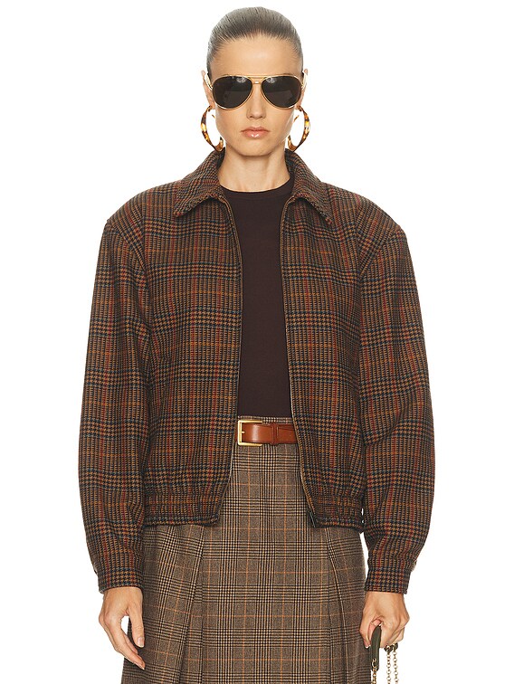 Saint Laurent Bomber Jacket in Marron Multicolore | FWRD
