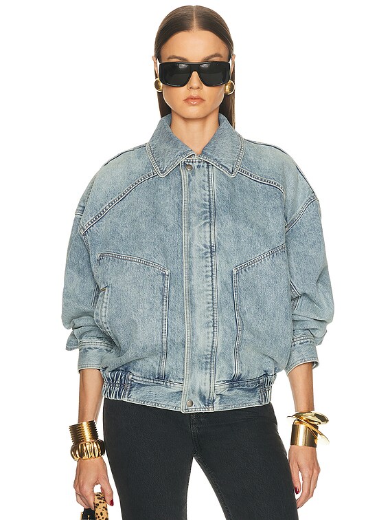 Saint Laurent Denim Bomber Jacket in South Blue | FWRD