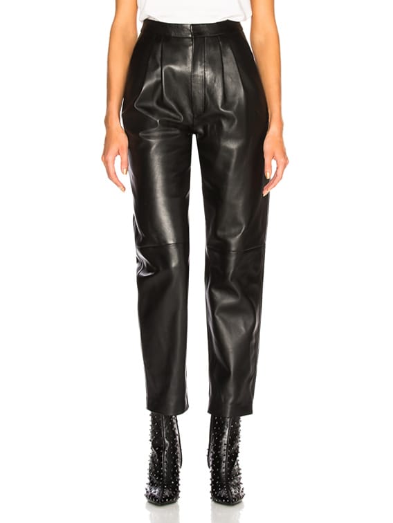 Saint Laurent Tapered Leather Pants in Black | FWRD