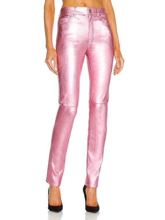 Saint Laurent High Waisted Leather Pant in Rose