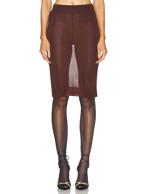 Saint Laurent Sheer Midi Skirt in Chocolate | FWRD