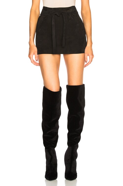 【送料&関税込】Saint Laurent Mini Skirt Saint Laurent Belted Suede Mini Skirt in Black | FWRD