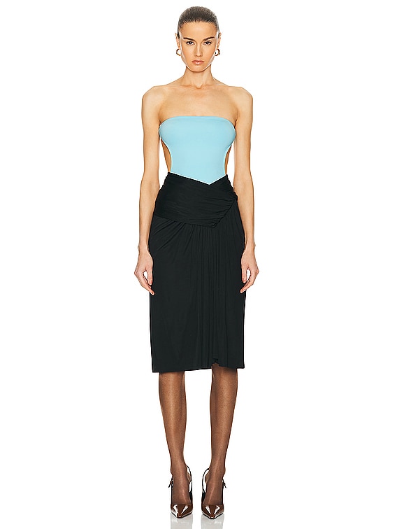 ワンピース SAINT LAURENT Women Mid Skirts 760820Y76HZ 1000 Black Saint Laurent Jersey Ruched Midi Skirt in Noir | FWRD