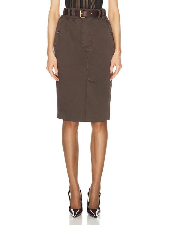 スカート Saint Laurent SS24 PENCIL SKIRT. (785389 Y9I249039) Saint Laurent Pencil Skirt in Dark Brown | FWRD