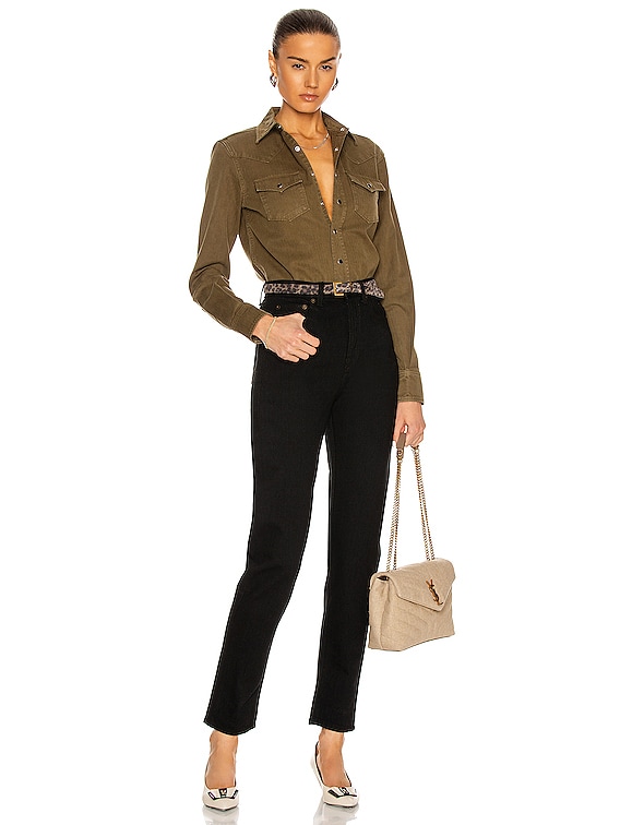Tシャツ・カットソー SAINT LAURENT Khaki Muslin Top Saint Laurent Khaki Muslin Top 100% Silk Elegant Design