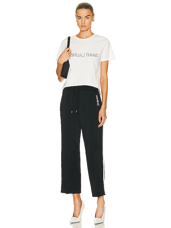 Saint Laurent Logo T-shirt in Naturel & Noir | FWRD