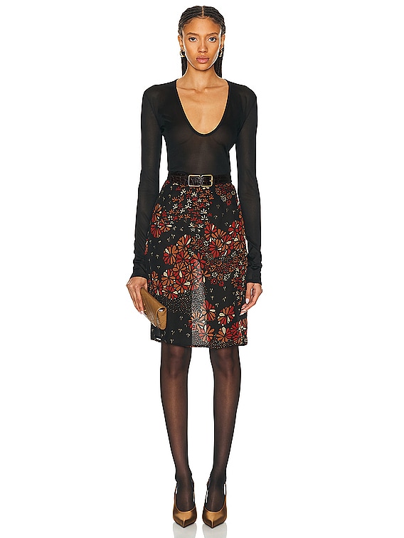 Saint Laurent Plunge Neck Sheer Top in Noir | FWRD Saint Laurent Plunge Neck Sheer Top in Noir | FWRD