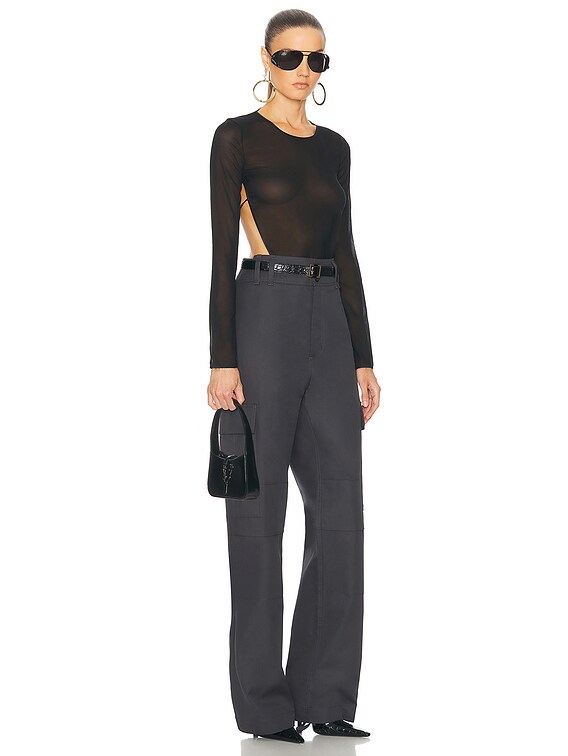 【送料&関税込】Saint Laurent Body Long Sleeves Look #30 Saint Laurent Long Sleeve Bodysuit in Noir | FWRD